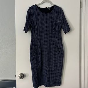 Lands’ End Blue Geometric Ponte Knit Sheath Dress